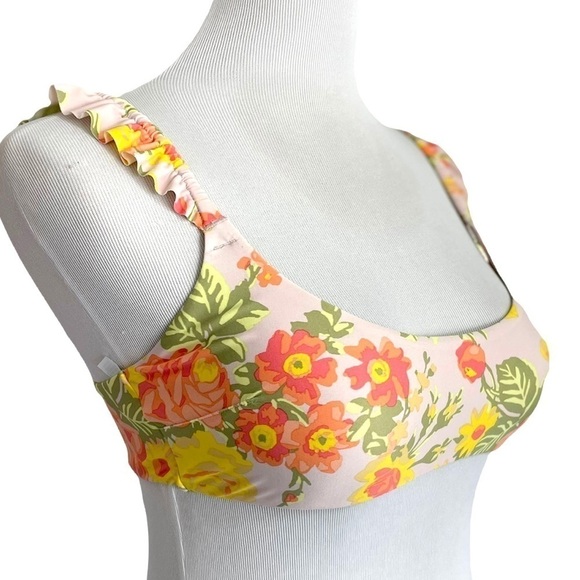 aerie Other - AERIE Scoop Neck Floral Ruffle Shoulder Bikini Top New With Tags